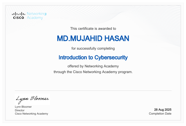 Introduction to Networking Basics certificate – Mujahid Hasan
