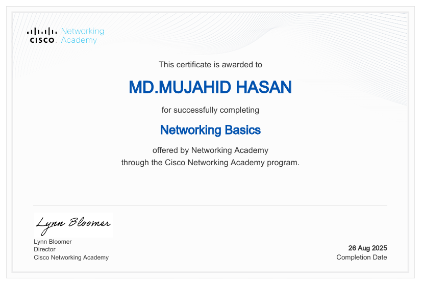 Introduction to Cybersecurity certificate – Mujahid Hasan